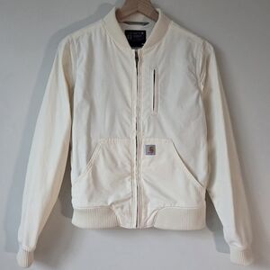 Carhartt Rugged Flex Ivory Bomber Jacket Relaxed Fit Zip Utility Womens Size XS